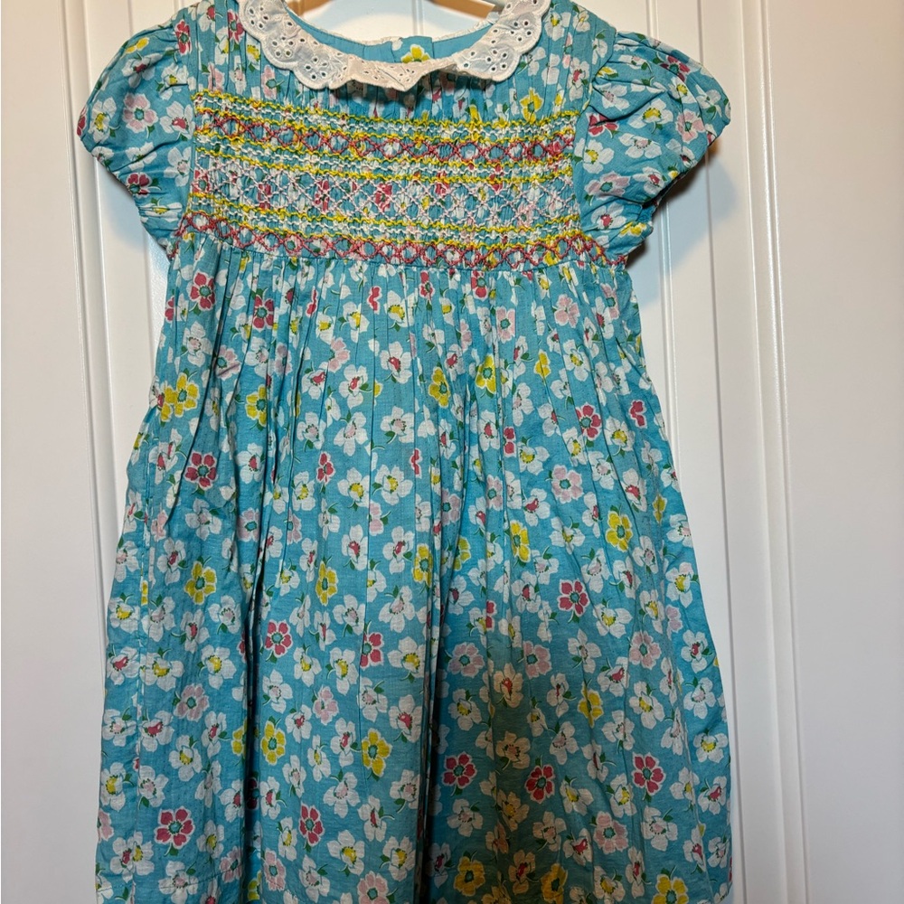 Mini Boden Blue Floral Dress with Smocking